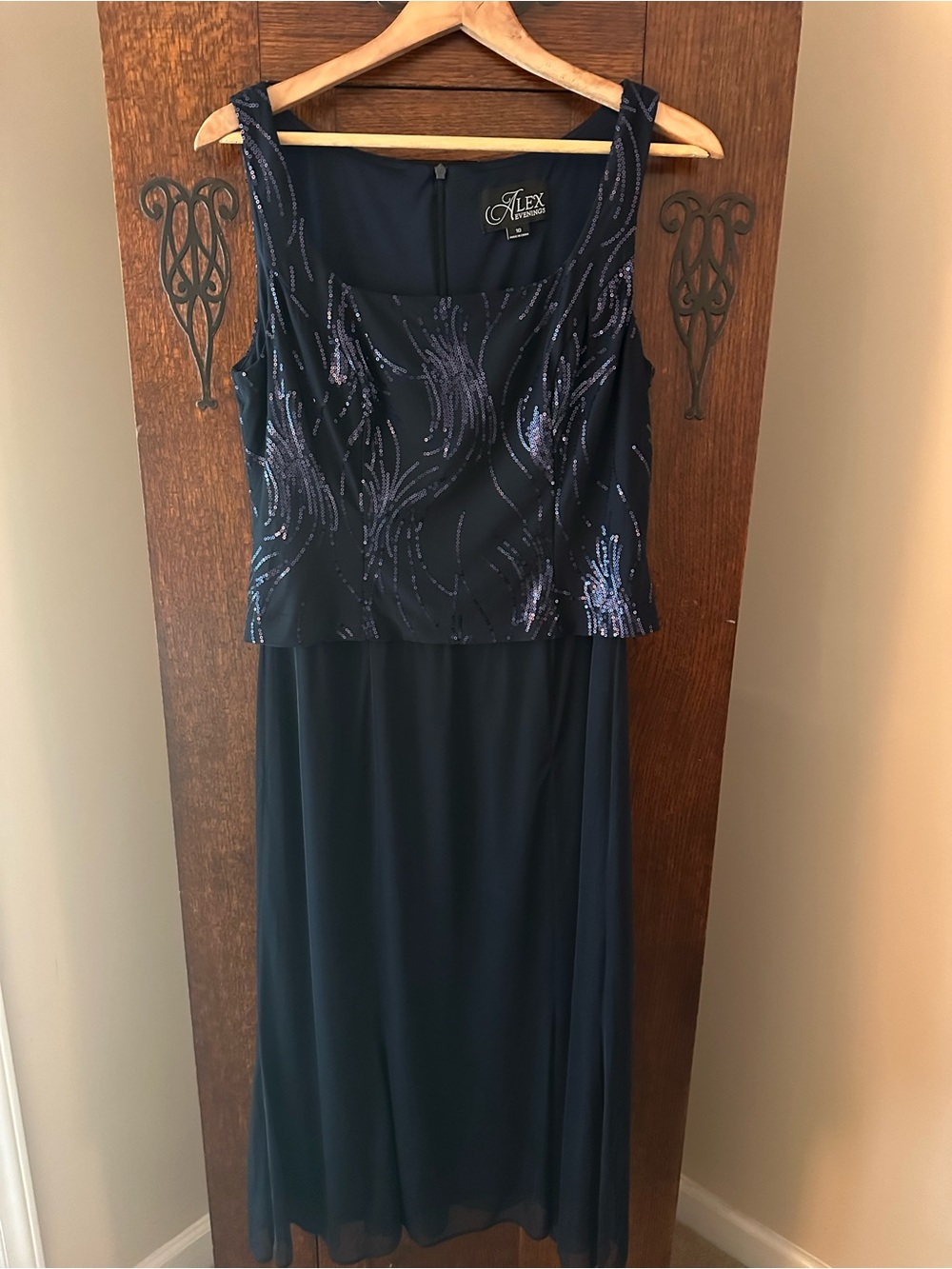 Alex Evenings Navy Sequin-Embellished Midi Dress Size 10 Wedding Evening Formal